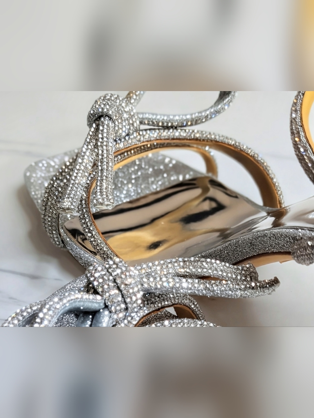 Badgley Mischka Effie Crystal Bow Heels Silver Ankle Strap Sandals Sz 8 NIB - Picture 4 of 10